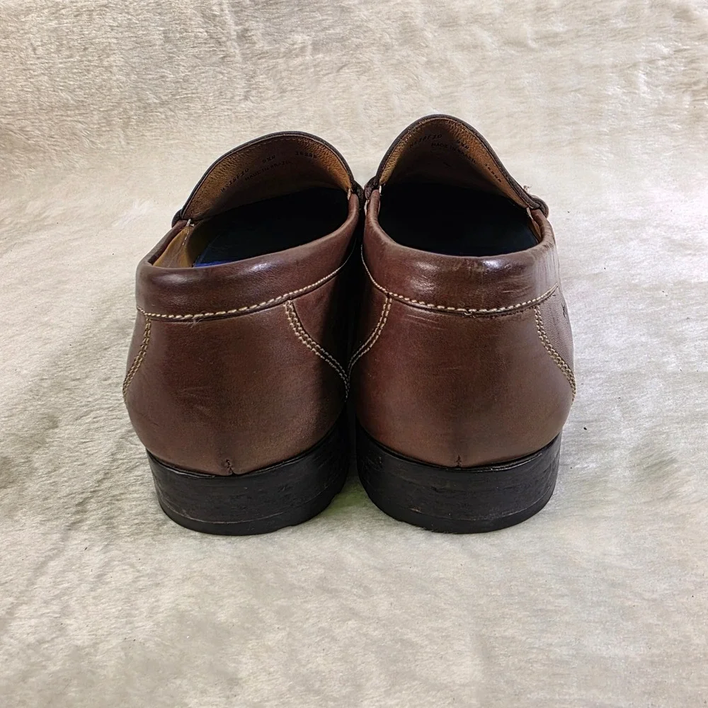 Peter Millar Penny Loafers Brown Leather Slip On Handsewn Moc Toe Mens 9.5 M